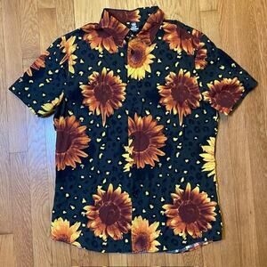 NEFF Mens Shirt Medium Short Sleeve Button Sunflower All Cotton Collared Shirt